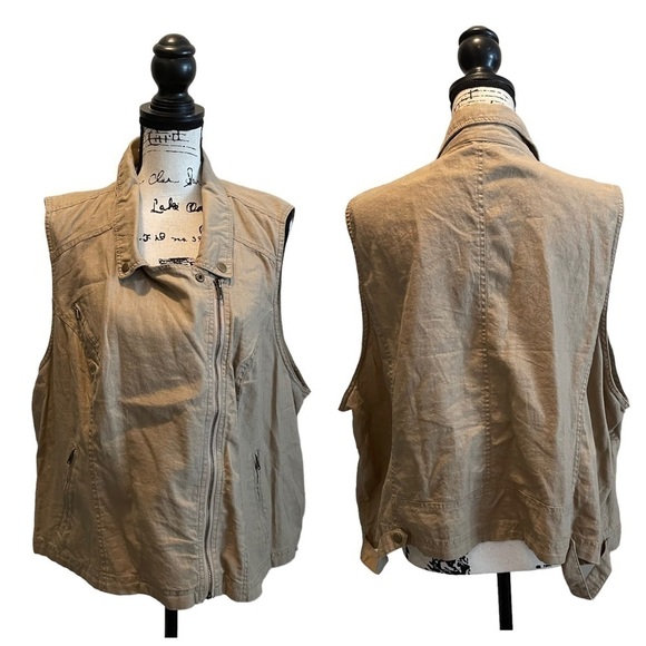 Maurices Asymmetrical Zip Vest Tan Brown Khaki Plus Size 3XL Safari Linen NWT - Picture 8 of 16